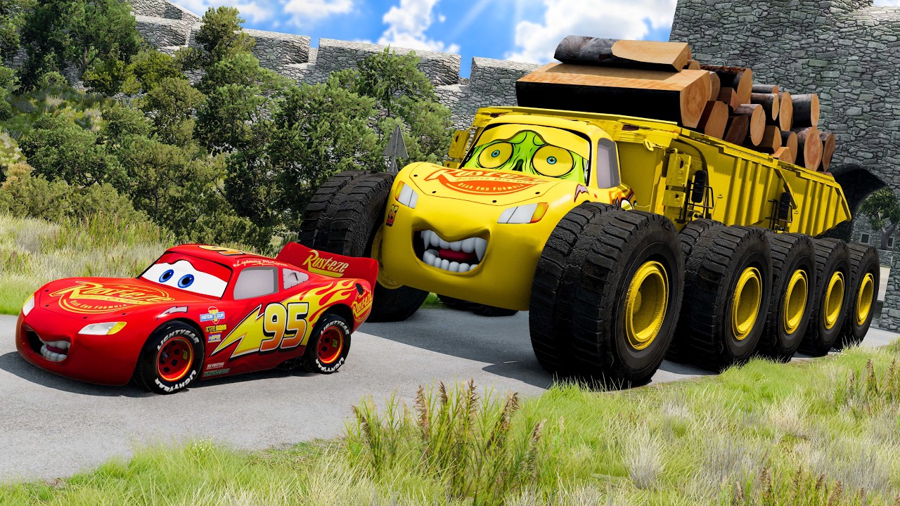 Giant LOGS DUMP TRUCK McQueen Eater VS Cars Lightning McQueen Escape Monster Beamng Drive #22
