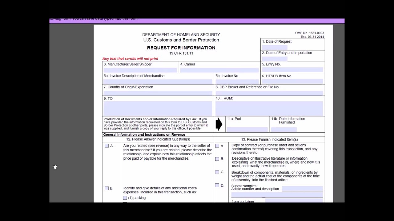 Filling Out a Customs Form 28 (CF-28)