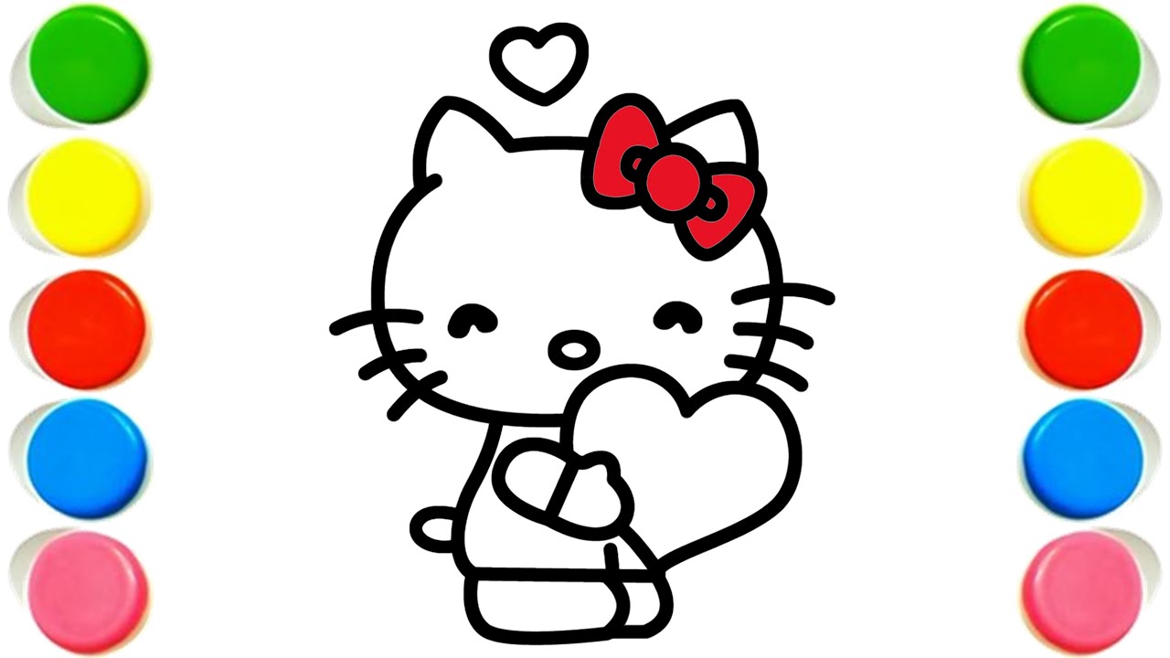 Завершение обучения. Красивый рисунок Hello Kitty. Рисование, раскрашивание и раскрашивание для д...