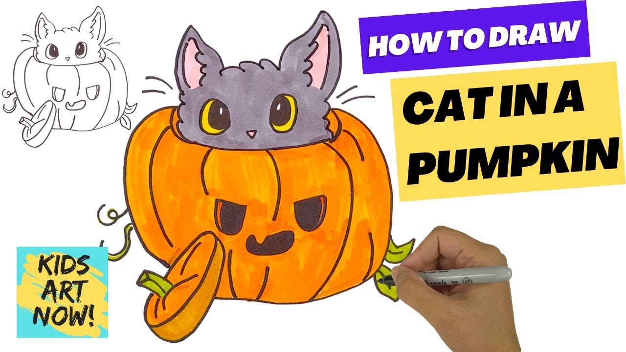 🎃 How to Draw a Cute Cat in a Pumpkin! 🐱 |Easy Step-By-Step