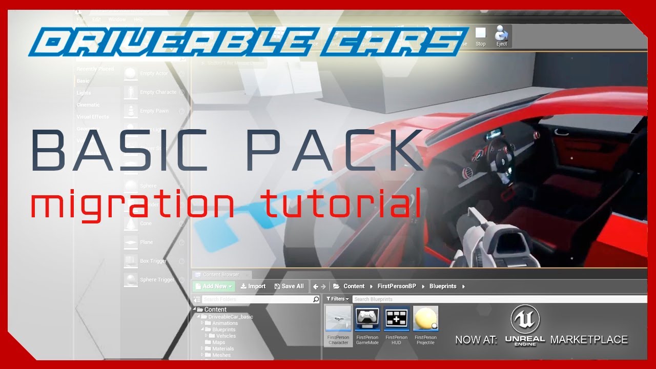 UE4 Drivable Cars: Basic Pack Migration Tutorial - Make your own GTA Game just with blueprints
