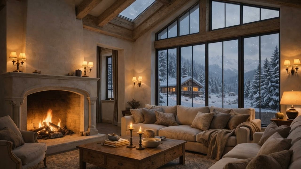 French Chalet Winter Jazz ❄️ Crackling Fireplace & Soft Piano for Deep Focus, Study & Relaxation