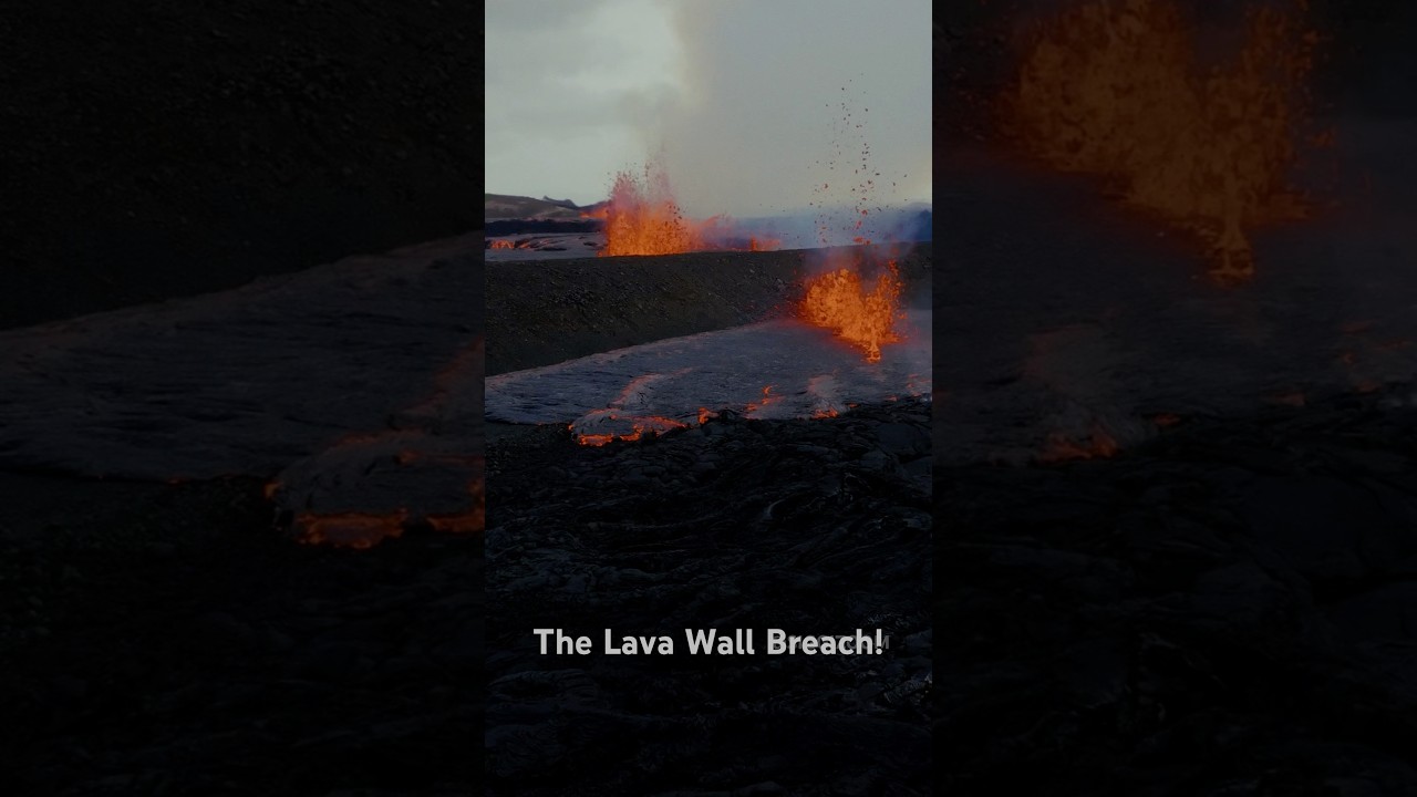 Lava Wall Breach in Grindavik Iceland! ￼🇮🇸 #iceland #eruption #natgeo #volcano  #lavaflow #fyp