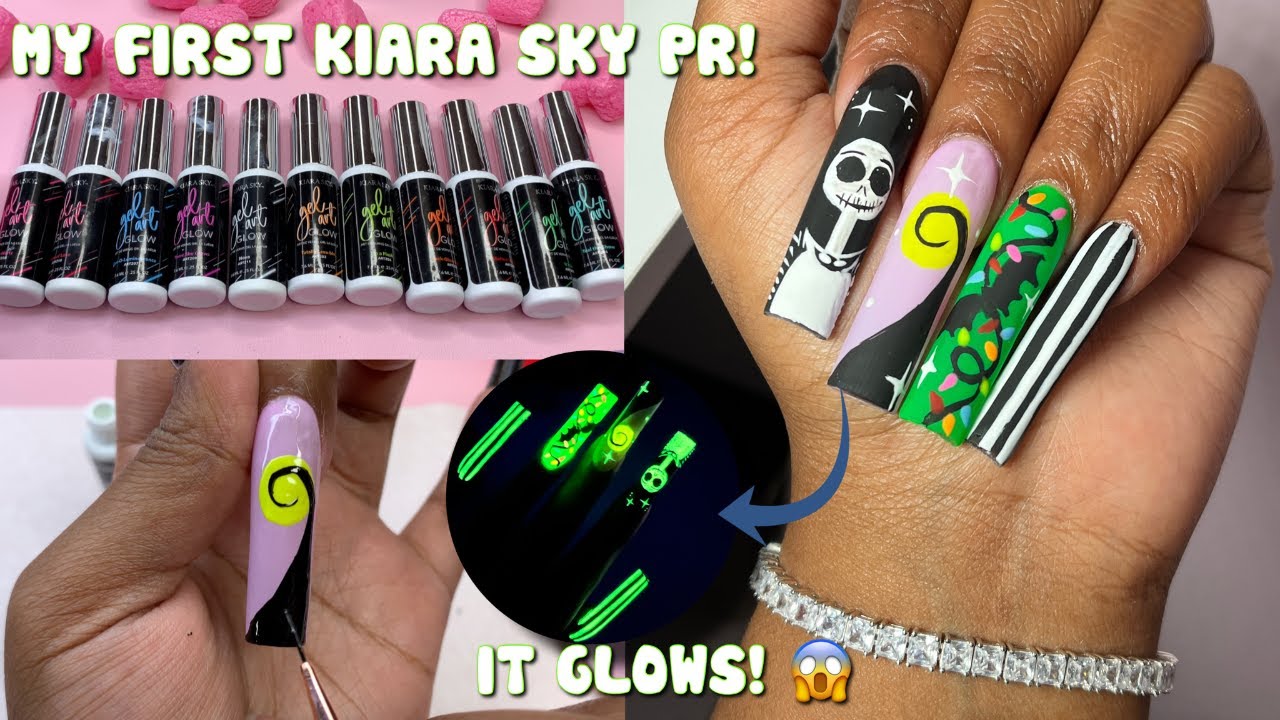 NIGHTMARE BEFORE CHRISTMAS NAILS | KIARA SKY NEW GLOW IN THE DARK LINERS GELS | JEULIA JEWERLY