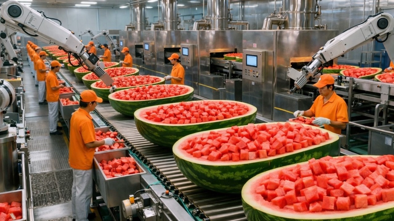 Inside a Mega Watermelon Factory: From Farm Fresh Melons to Sweet Red Juice