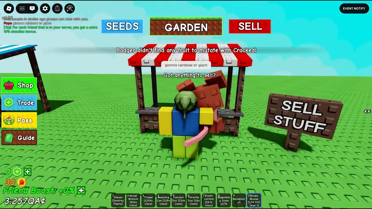 Part 4 of playing Grow A Garden til i reach 100 subs