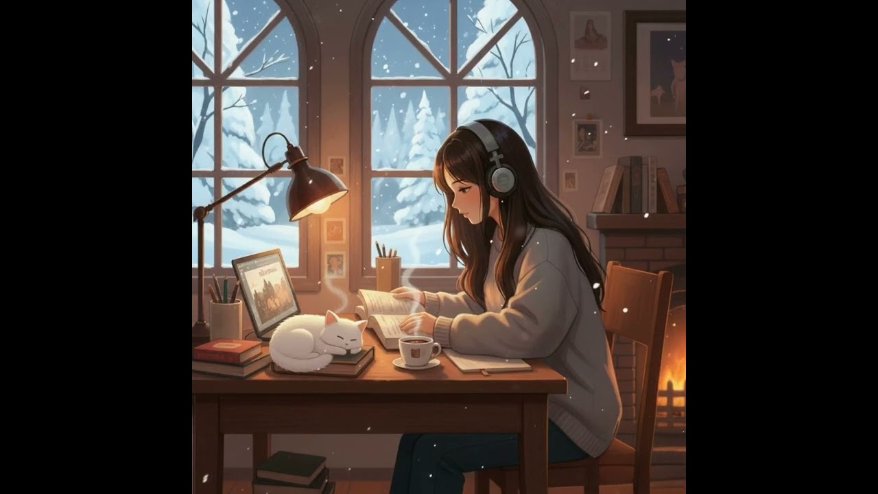 Lofi  girl studen and mimi cat Beats Relax Study Unwind in a Warm Studio Ambience