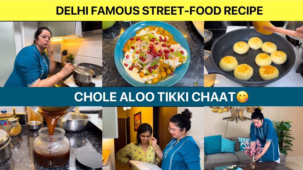😍 Finger-licking Good DELHI SPECIAL STREET FOOD * Chole Aloo Tikki Chaat* Pati-Bachche Sab Khush🥰