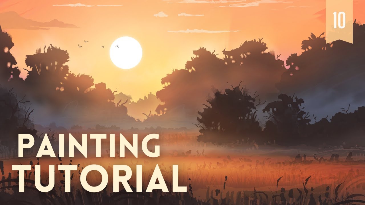Digital Art Landscape Painting - Sunset Trees FULL TUTORIAL