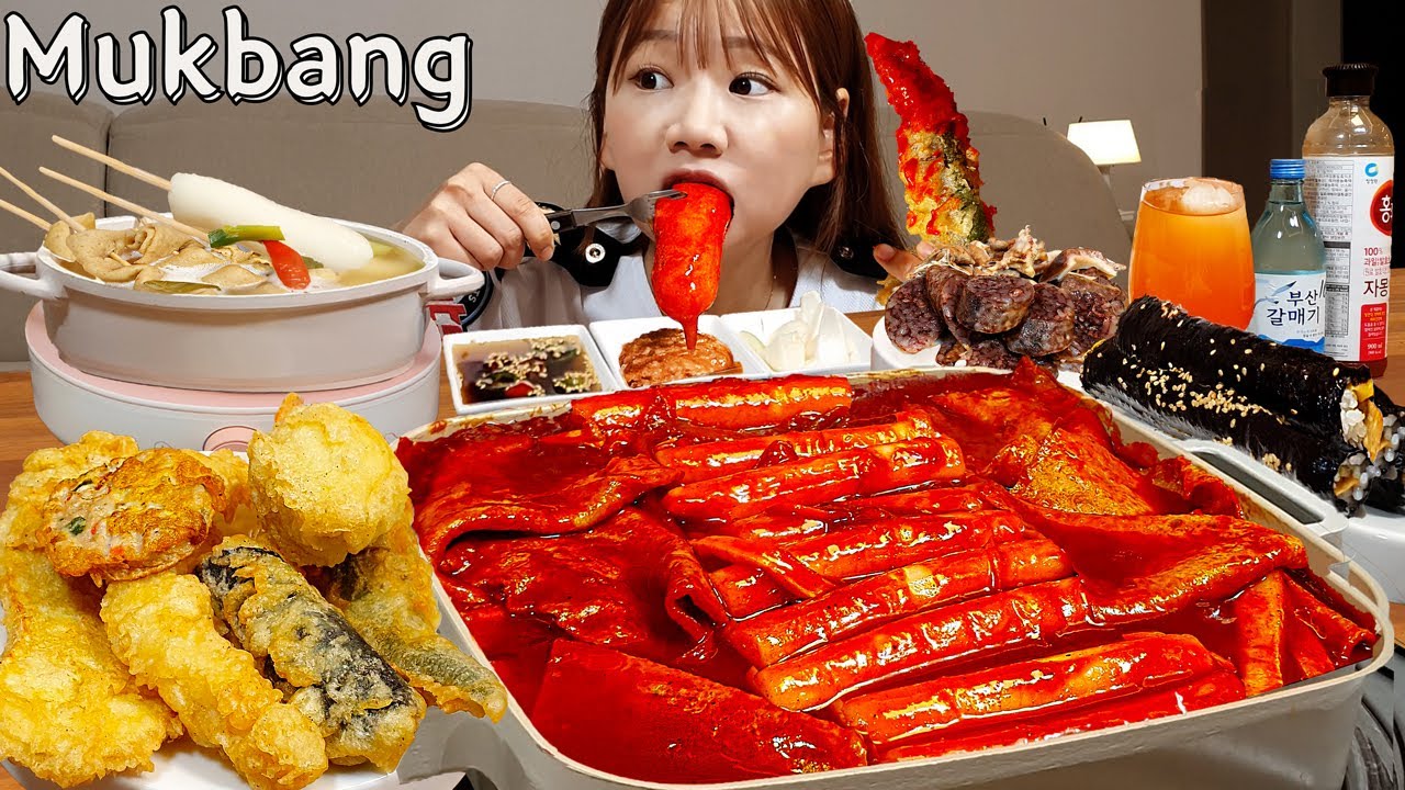 Sub)Real Mukbang- Острые токпокки 🔥 Жареная еда, кимбап 🥟 Корейская уличная еда 🍱 ASMR КОРЕЙСКАЯ ЕДА