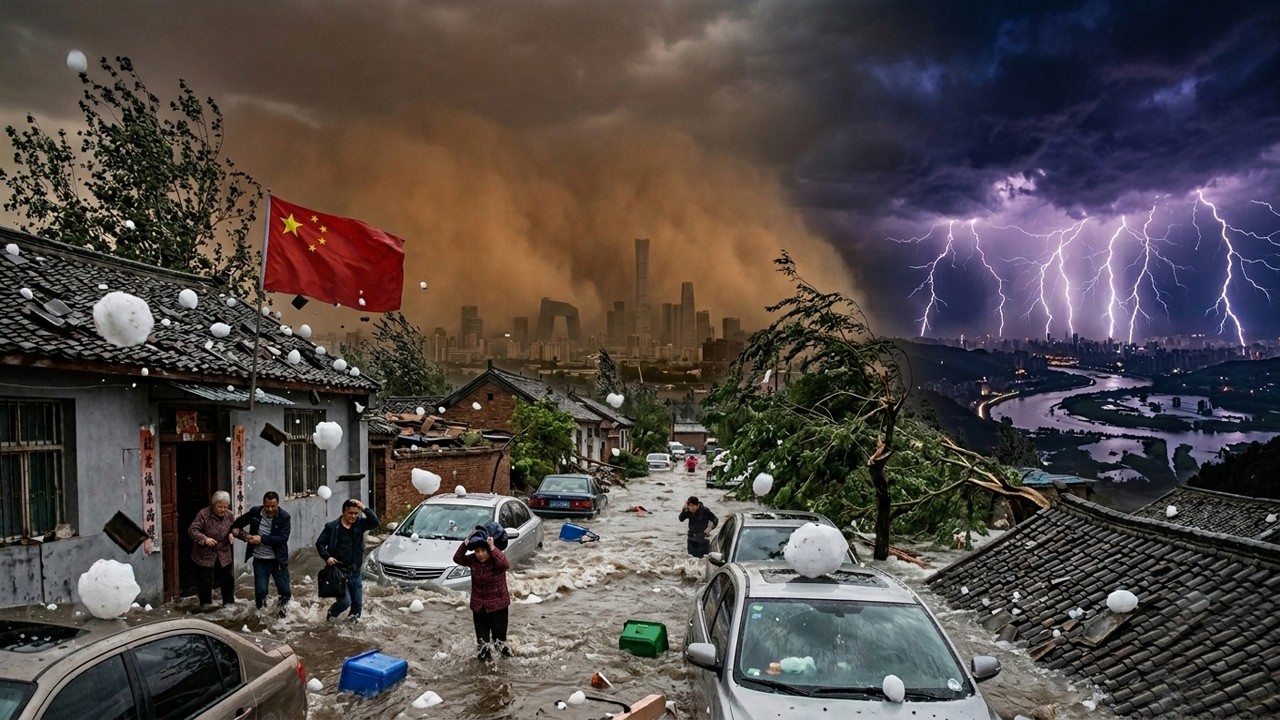 China Under Siege: Giant Hail, 8000 Lightning Strikes, and a Sandstorm Turn Beijing into Chaos