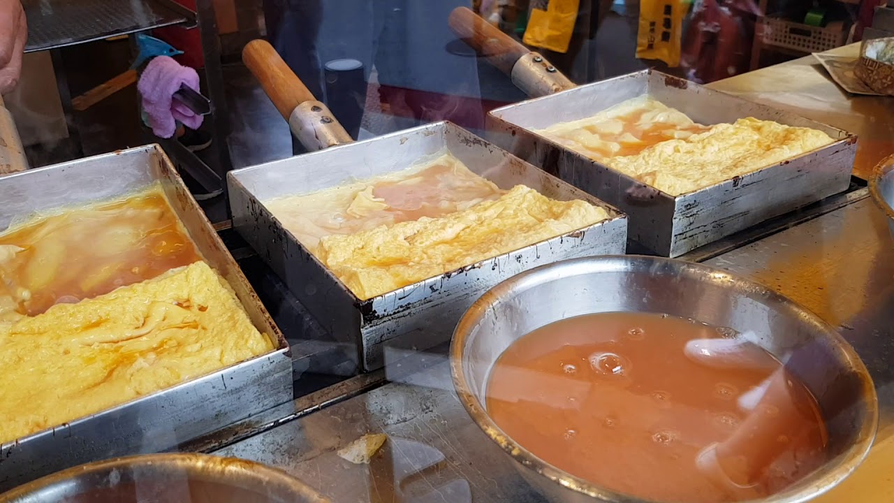อาหารข้างทาง ไข่หวานญี่ปุ่น ไข่ม้วน ไข่หวาน3ชั้น Tamagoyaki โตเกียว Japanese Tamago Yaki ,だし巻き卵焼き