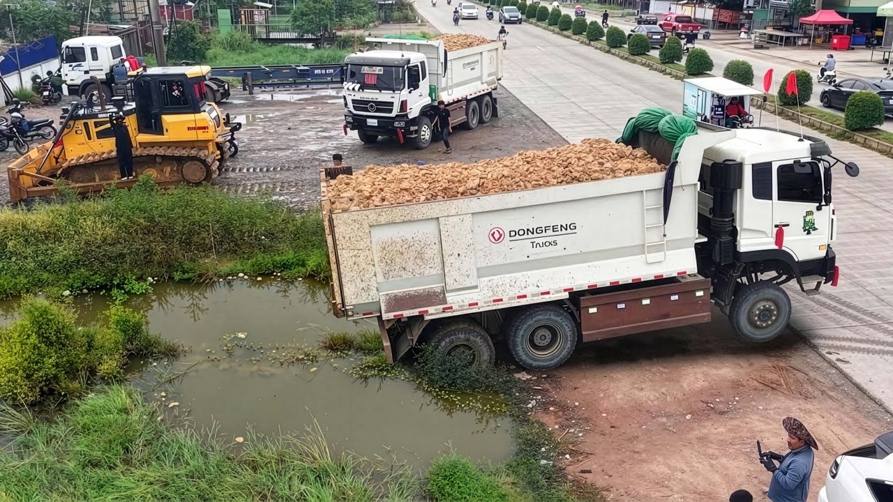 OMG! MASSIVE LAND FILLING NEW PROJECT WITH 25T DUMP TRUCK & BULLDOZER IN ACTION