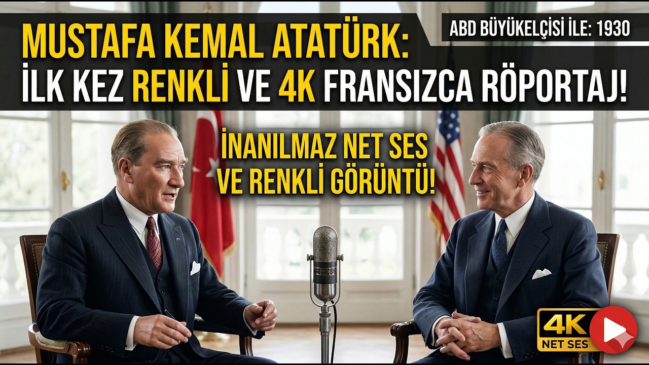 Atatürk Fransızca Konuşuyor 1930: ABD Büyükelçisi ile AOÇ’de Tarihi Röportaj [4K - Renkli - Net Ses]