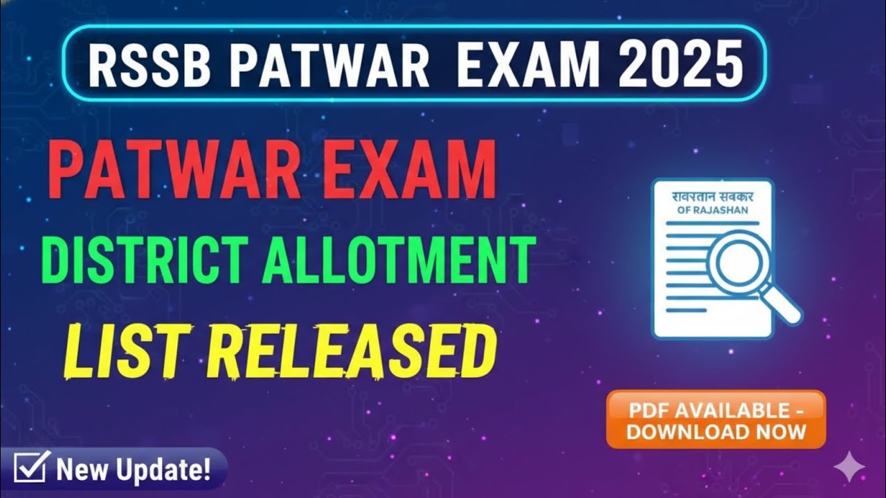 Patwari District Allotment 2026 | Patwari District Allotment जारी | Patwari Exam Latest News Today