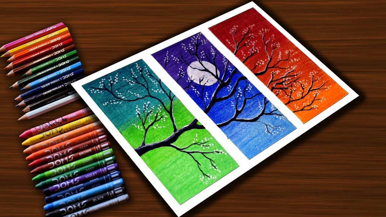 3 Type of Drawing / Season / with Wax Crayons / Demo / Step by Step / Satisfying #82