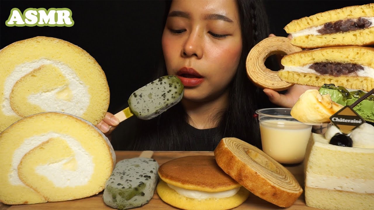 ASMR Japanese Cakes & Pastries (Baumkuchen, ROLL CAKE, Dorayaki, ICE CREAM, & MORE) | Eating Sounds