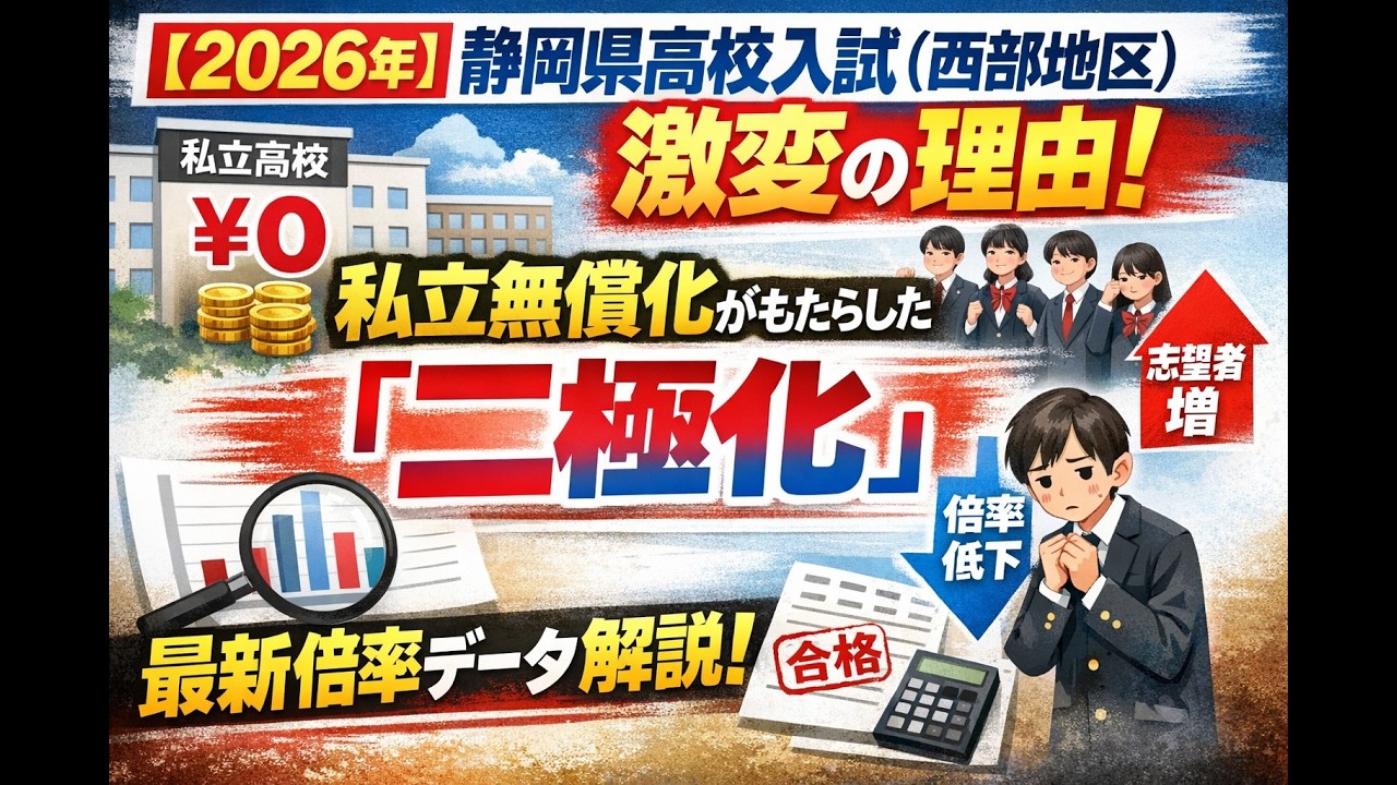 【2026年】静岡県高校入試（西部地区）激変の理由。私立無償化がもたらした「二極化」と最新倍率データ解説
