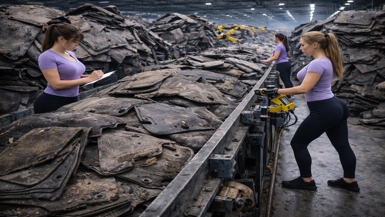 Millions of Old Car Mat Pieces Per Day | Inside a Giant Car Mat Recycling Factory