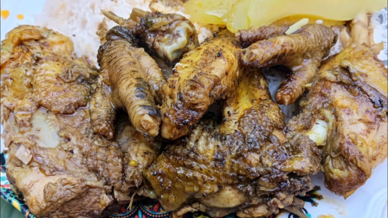 Eating Village style Kuroiler chicken Curry 