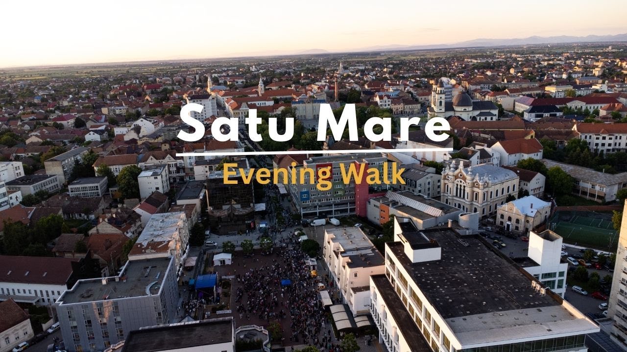 Evening walk in the center of Satu Mare, Romania . 4k Relaxing Video
