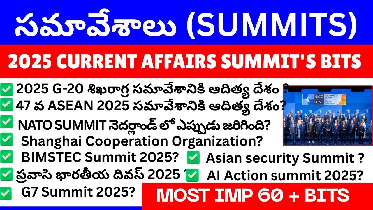 ముఖ్యమైన సమావేశాలు 2025/ 2025 important Summits Current Affairs Bits Telugu 
