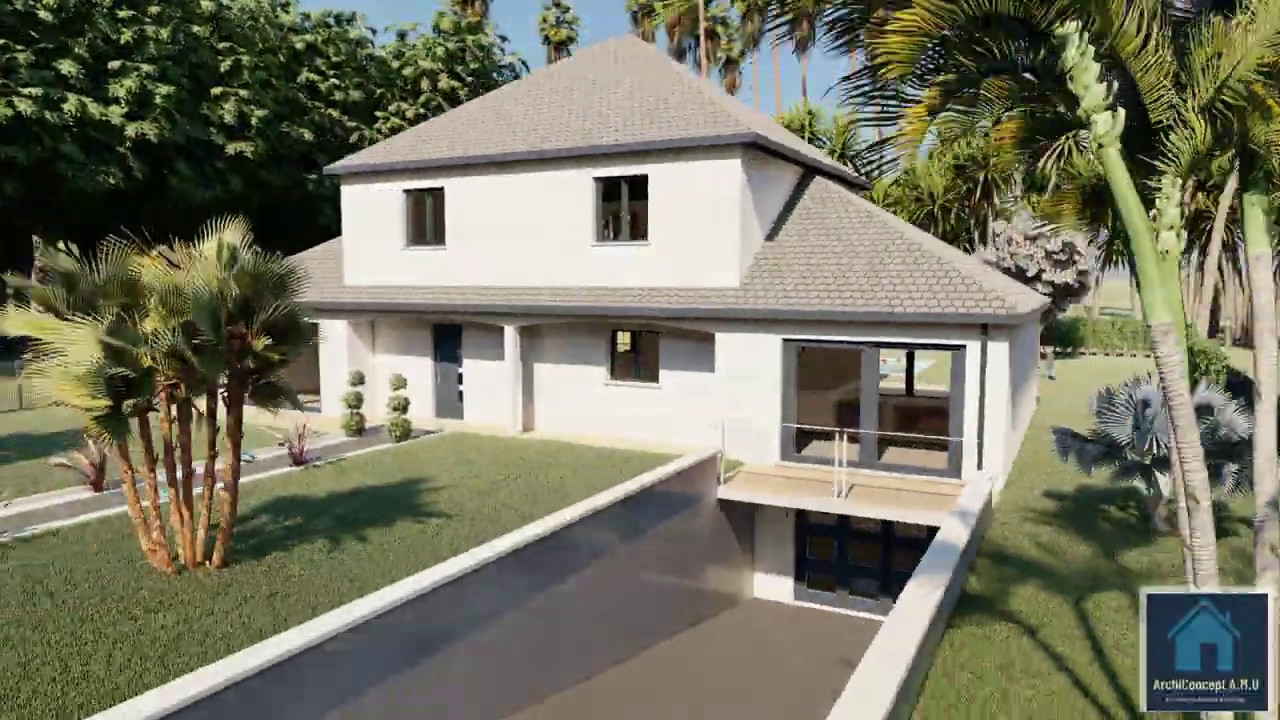 Réalisation 3D d'une maison à étage avec sous-sol