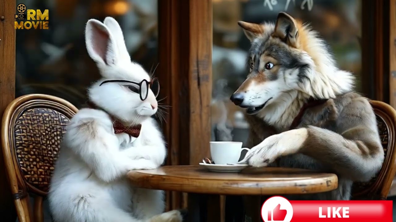 White rabbit and Wolf ,#RabbitInCafe #WolfInCafe #FunnyAnimals #RabbitAndWolf #AnimalShorts #rabbit