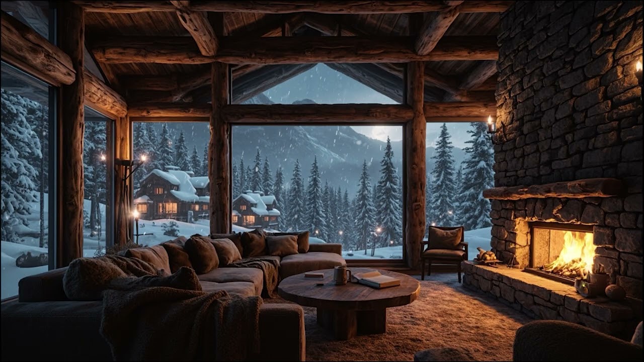 Fireplace Ambience with Gentle Piano Cozy Winter Night for Sleep, Work & Meditation