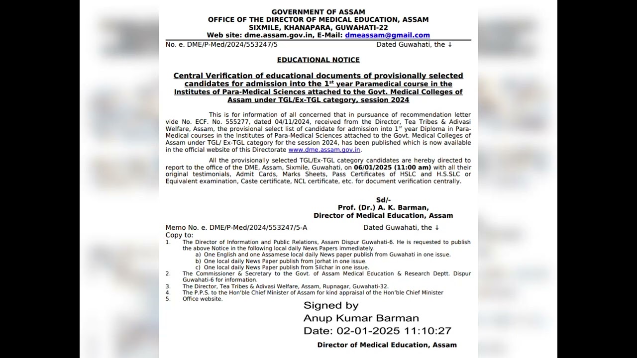 TGL,EX-TGL Candidate of paramedical admission session 2024