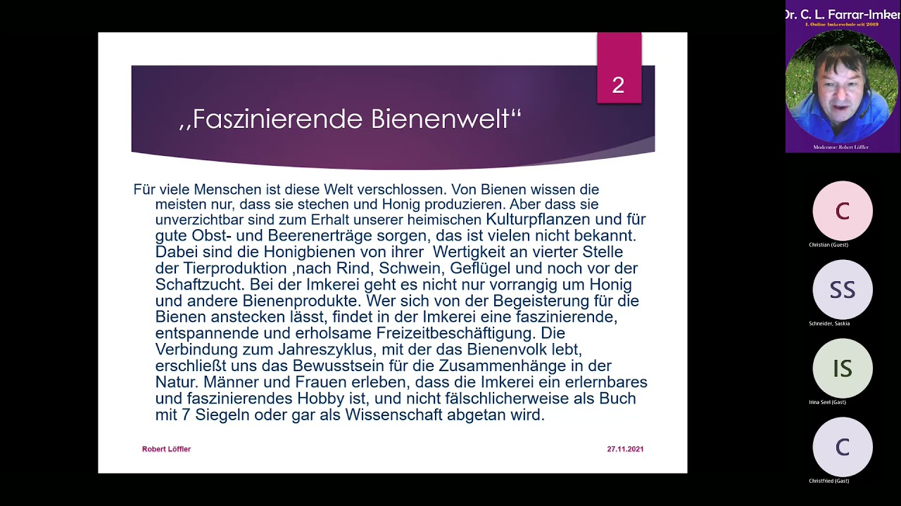 Vorstellung Imkeranfänger/Fortgeschrittenenschulung 2022 Faszination Honigbienen in der Natur