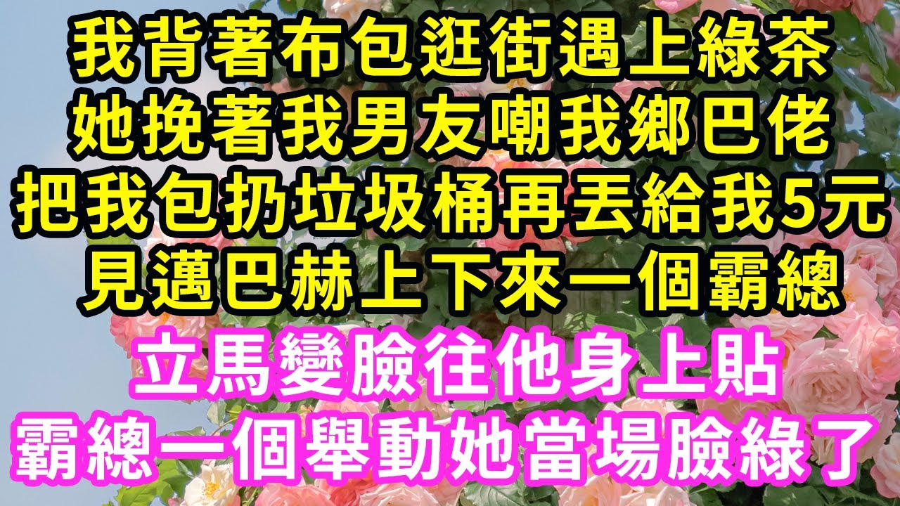 我背著布包逛街遇上綠茶，她挽著我男友嘲我卿巴佬，把我包扔垃圾桶再丟給我5元，見邁巴赫上下來一個霸總，立馬變臉往他身上貼，霸總一個舉動她臉綠了#甜寵#灰姑娘#霸道總裁#愛情#婚姻#小嫻說故事#暖風故事匯