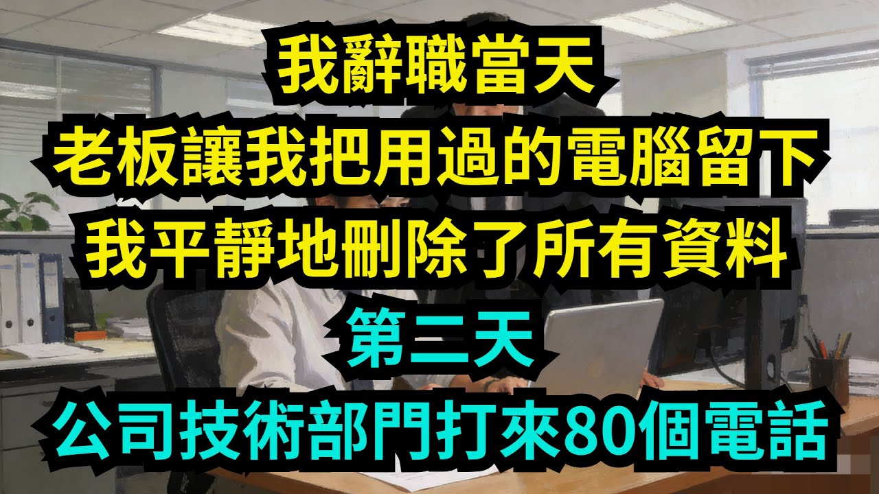 我辭職當天，老板讓我把用過的電腦留下，我平靜地刪除了所有資料，第二天，公司技术部門打來80個電話【奇聞秘事】#奇聞#秘事#故事 #职场 #职场故事 #奖金
