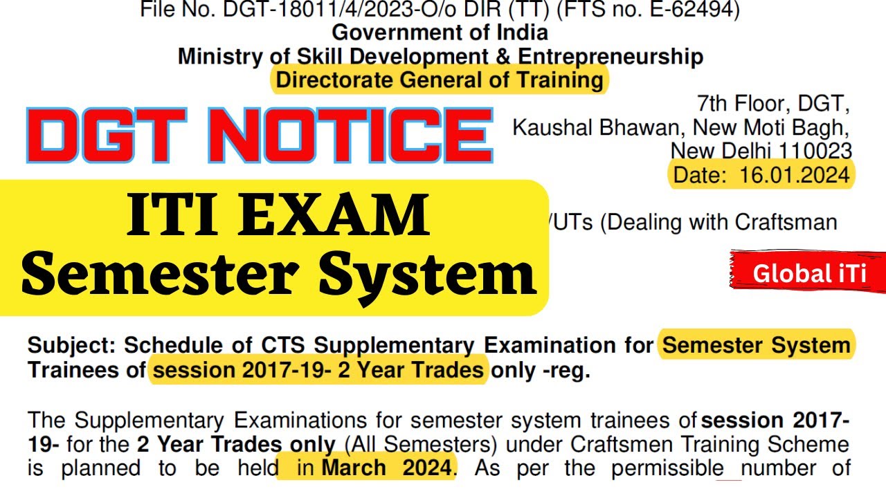 Special ITI Exam Semester System 2024
