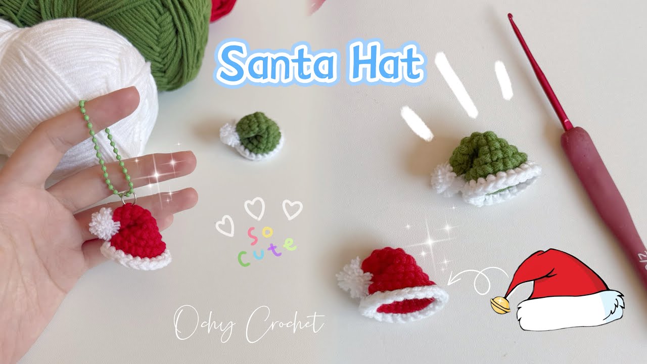Beginner Friendly Santa Hat Keychain Crochet 🧑‍🎄 | Crochet Christmas Decoration | Móc len mũ Noel