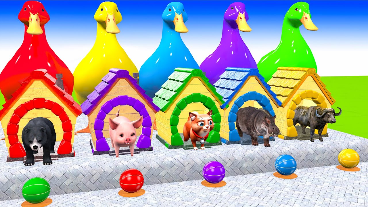 Long Slide Game with Cow Elephant Gorilla Hippopotamus Tiger 3d Animal Game Funny 3d Animals