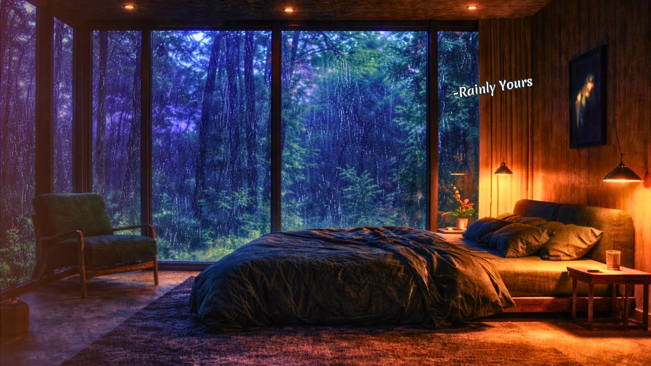 Rain Sounds with Soft Handpan for Deep Focus | Forest Cabin | Gentle Thunder| 3 Hours #rainforrelax