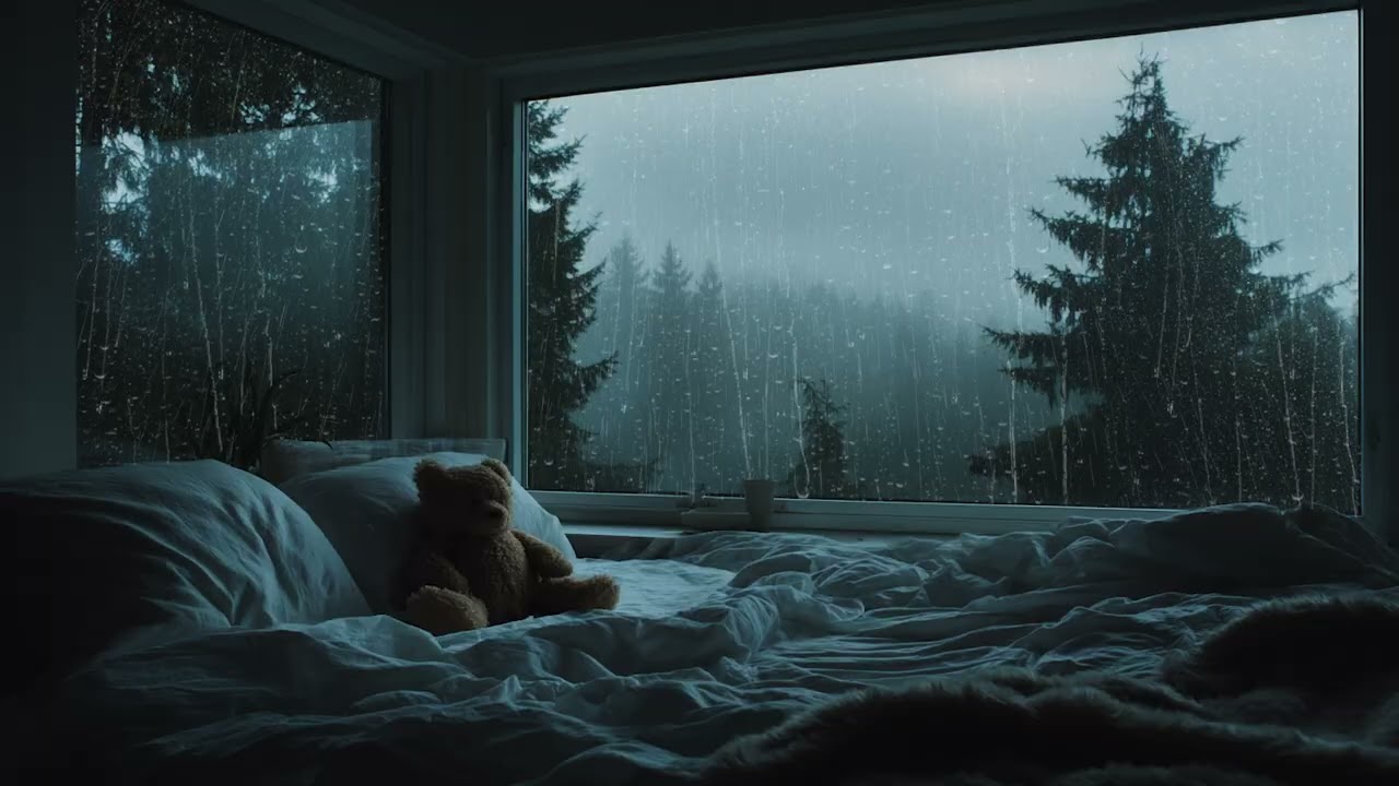 Gentle Rain Outside a Foggy Forest Window 🌧️ Dark Bedroom Ambience for Deep Sleep