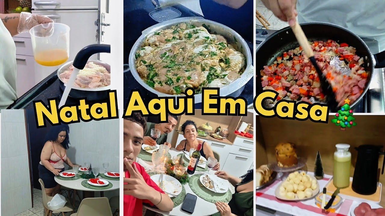 Ceia completa em família: jantar maravilhoso e doce perfeito.