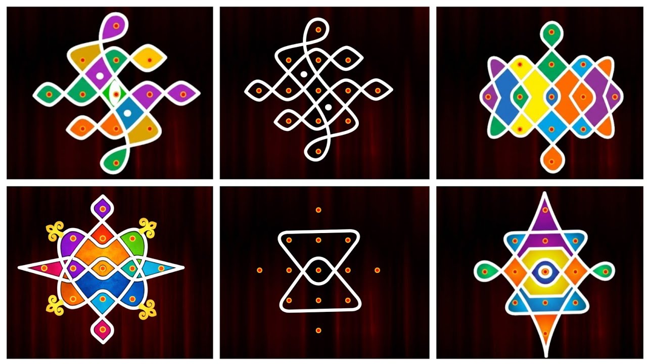 Beautiful  Rangoli drsigns  5×1 dots,  chukki rangoli designs,  muggulu' simple and easy rangoli  