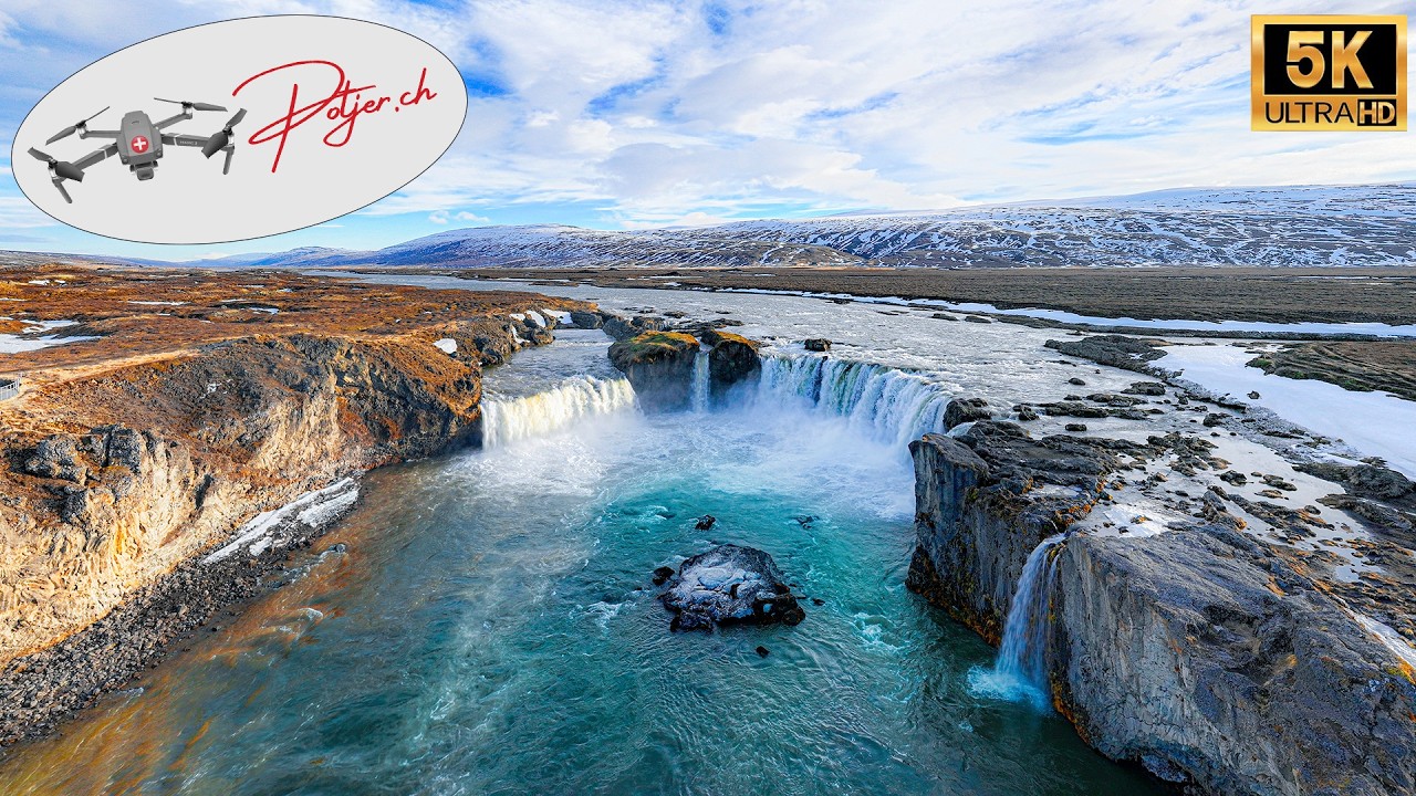 Godafoss Wasserfall hautnah: Drohnen- und Bodenaufnahmen der Extraklasse in 5k