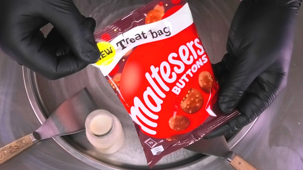 Maltesers Chocolate Ice Cream Rolls | fried Ice Cream with maltesers Buttons | satisfying ASMR food