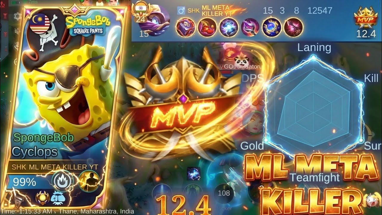 ​Cyclops Spongebob Skin is OP! 🔥 12.4 MVP Score Gameplay | MLBB (Focus on Skin/Score)