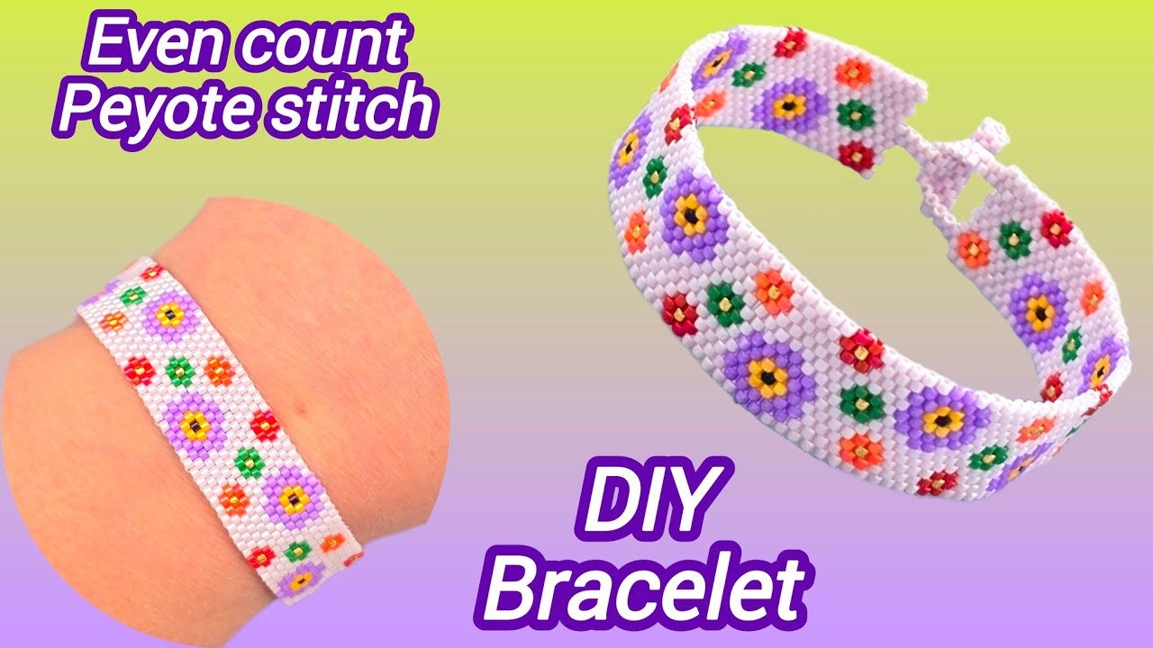 💐Daisy flower bracelet/Floral bracelet/Even count peyote stitch/Jewelry making at home/DIY Tutorial