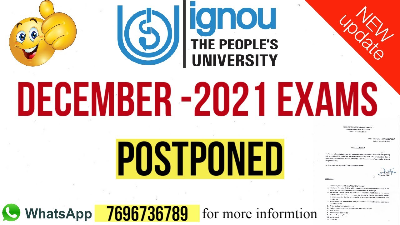 IGNOU Dec 2021 Exam Postponed II NEW DATES OUT II Full Detail in HINDI