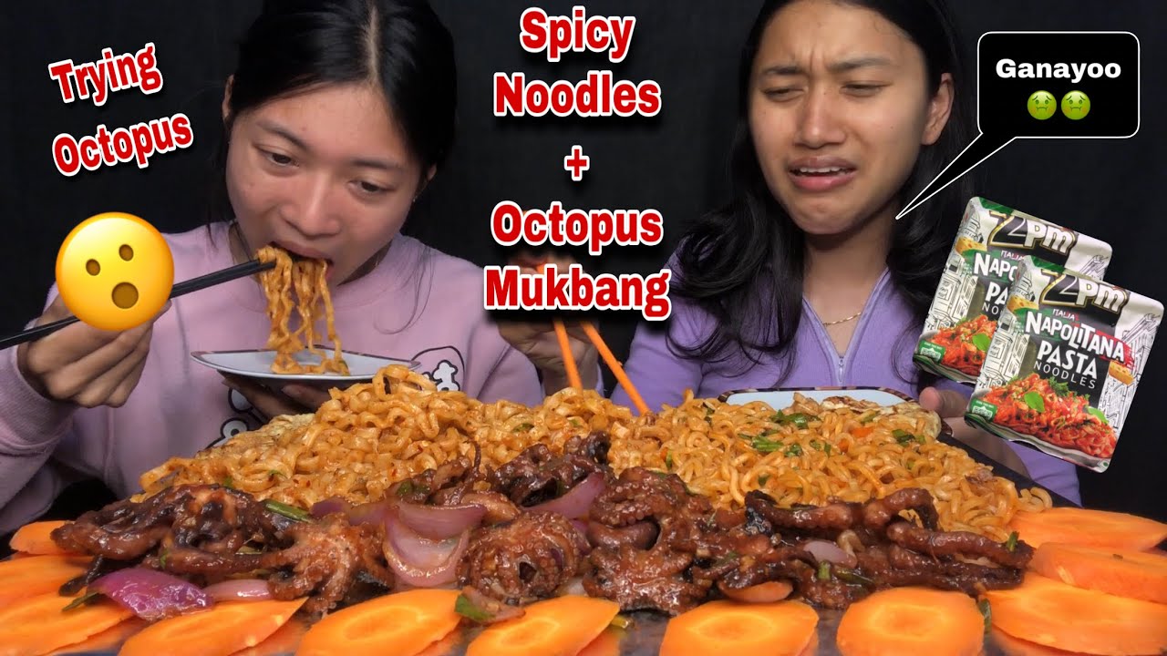 **trying OCTOPUS for the first time😲😲|| SPICY Italia 2Pm NOODLES🔥🔥🔥|| Eat with Aarati