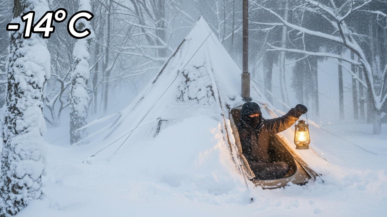 2 Days in a -14&deg;C Snowstorm | Hot Tent Survival & Luxury Food | Winter Camping