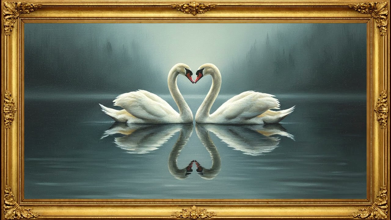 Valentine Swans 🦢💖 | Vintage Oil Painting | Framed TV Art Screensaver