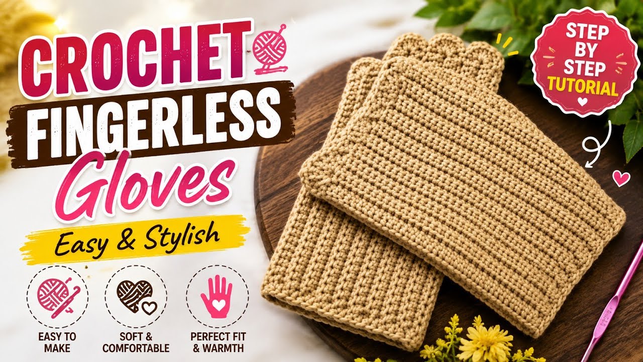  विंटर के लिए प्यारे क्रोशे फिंगरलेस ग्लव्स बनाना सीखें Easy Crochet Gloves Tutorial for Beginners 