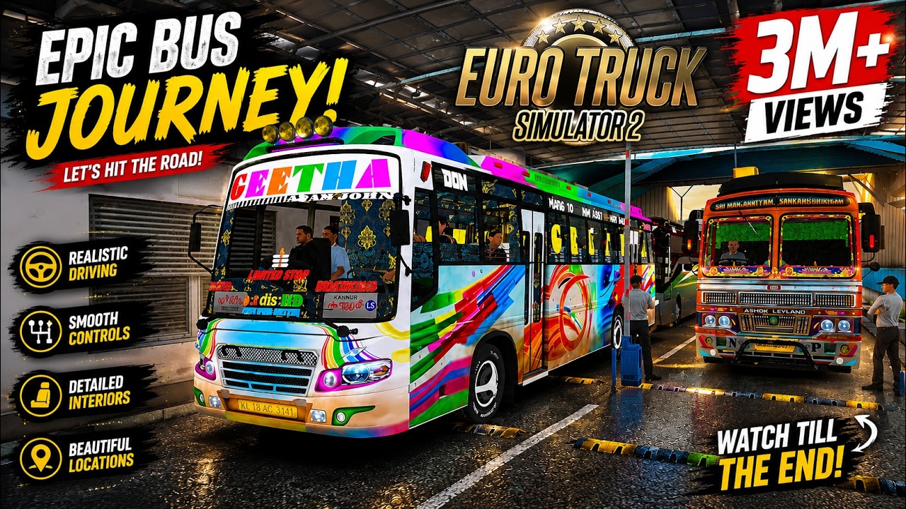 Ashok Leyland Bus Journey Thrissur to Kasargod | ETS2